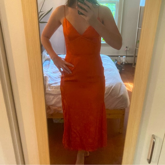 Revolve x Sau Lee Orange Floral Jacquard Dress - Picture 3 of 11